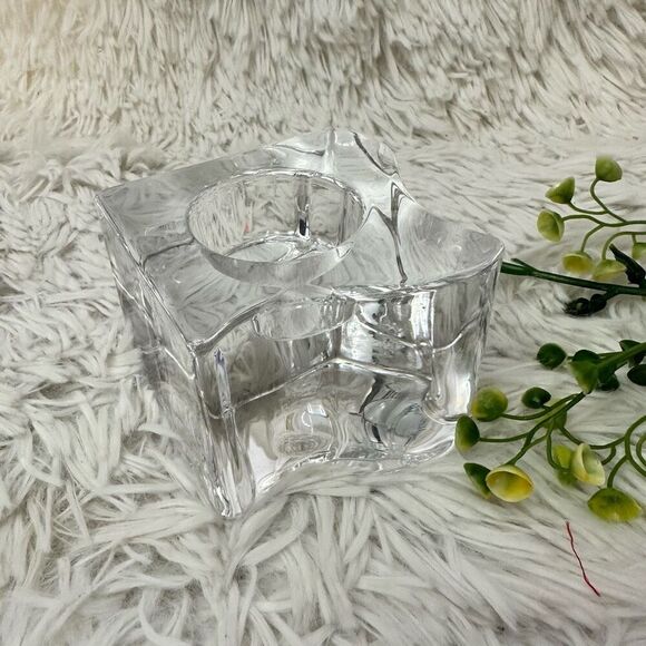 Orrefors Sweden Crystal Puzzle Piece Votives Candle Holder Clear Heavy 1 piece - Picture 3 of 9